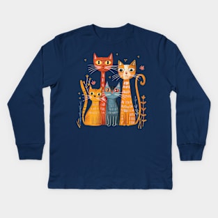 Funny cats in a naive art style. Kids Long Sleeve T-Shirt